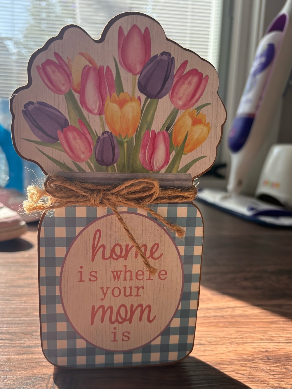 Home Is Where Your Mom Is Tulip Jar Decorative Block - Pink & Purple